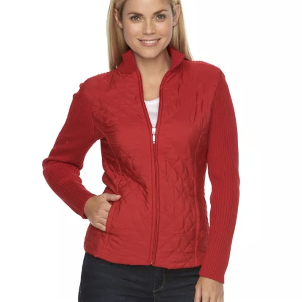 NWOT Croft & Barrow Petite Red Quilted Sweater Jacket ❤️